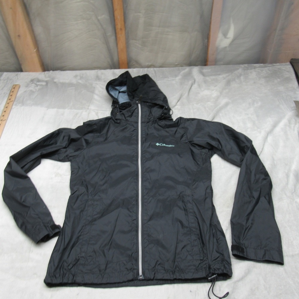 Columbia Jacket Womens Small Black Switchback II Light Hooded‎ Rain Wind Hiking